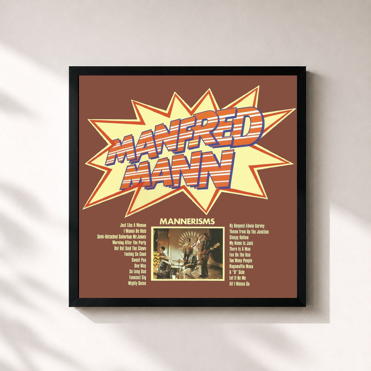 #noir Tableau carré de l'album Mannerisms de Manfred Mann, cadre noir 32x32 cm