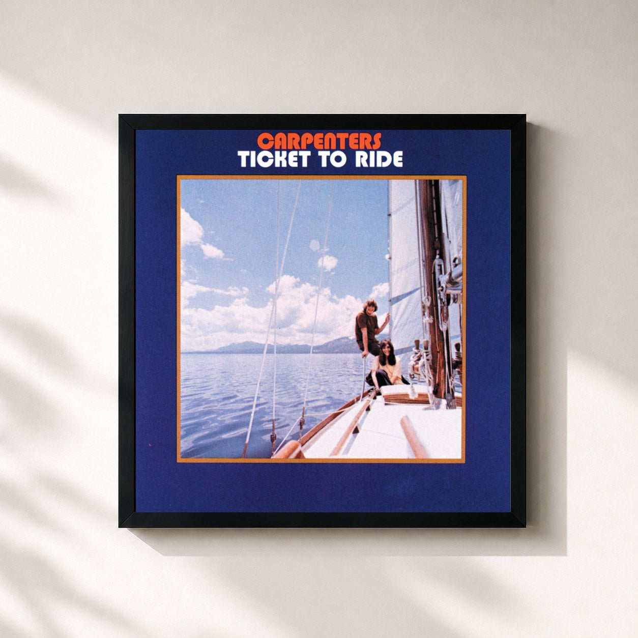 #noir Tableau carré de l'album Ticket To Ride de Carpenters, cadre noir 32x32 cm