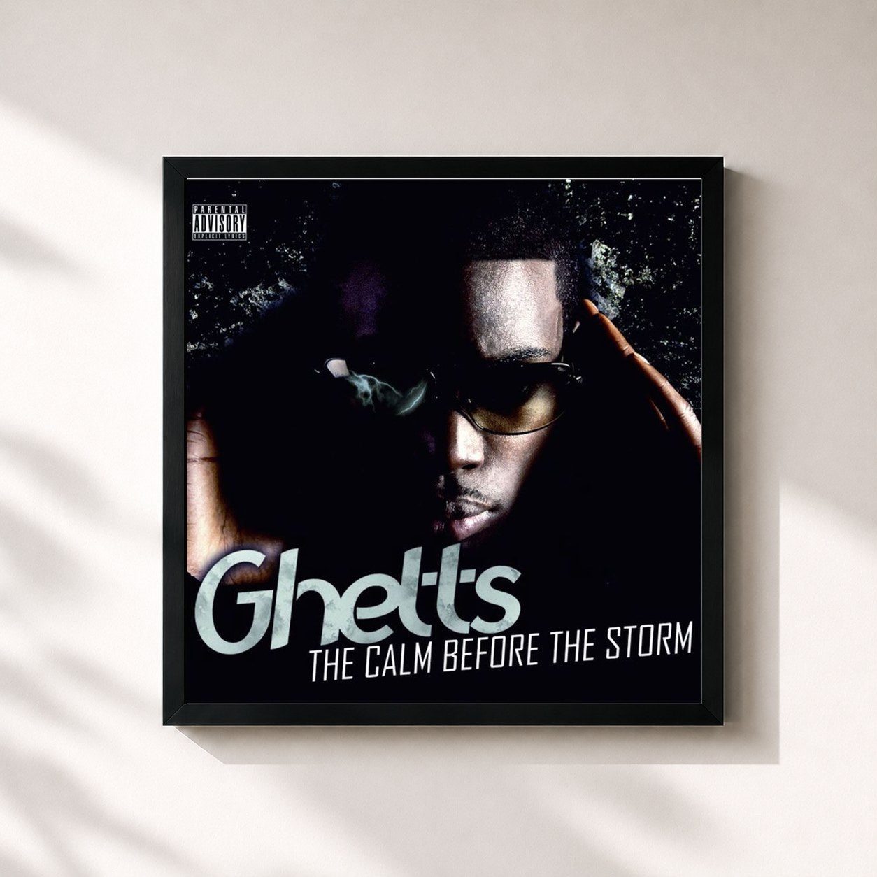 #noir Tableau carré de l'album The Calm Before The Storm de Ghetts, cadre noir 32x32 cm