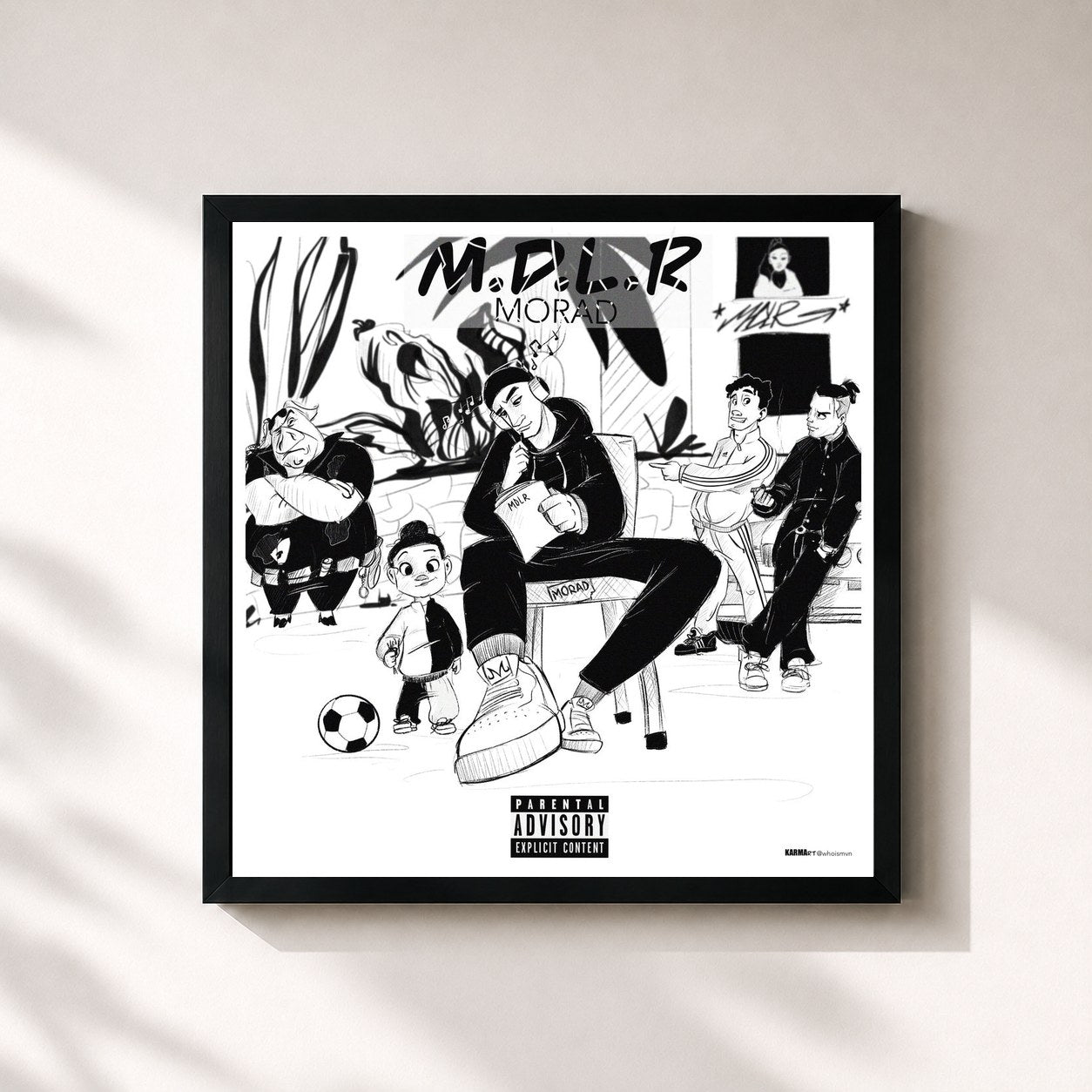 #noir Tableau carré de l'album M.D.L.R de Morad, cadre noir 32x32 cm
