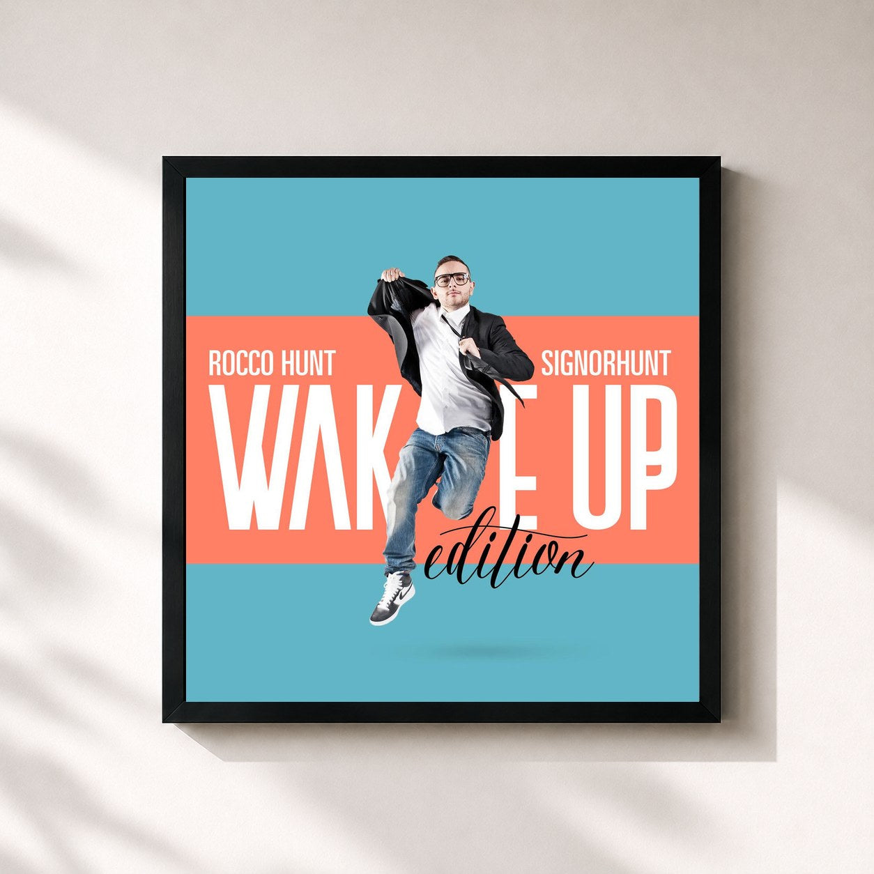 #noir Tableau carré de l'album SignorHunt - Wake Up Edition de Rocco Hunt, cadre noir 32x32 cm