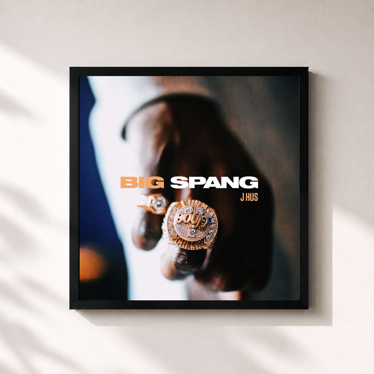#noir Tableau carré de l'album Big Spang - EP de J Hus, cadre noir 32x32 cm