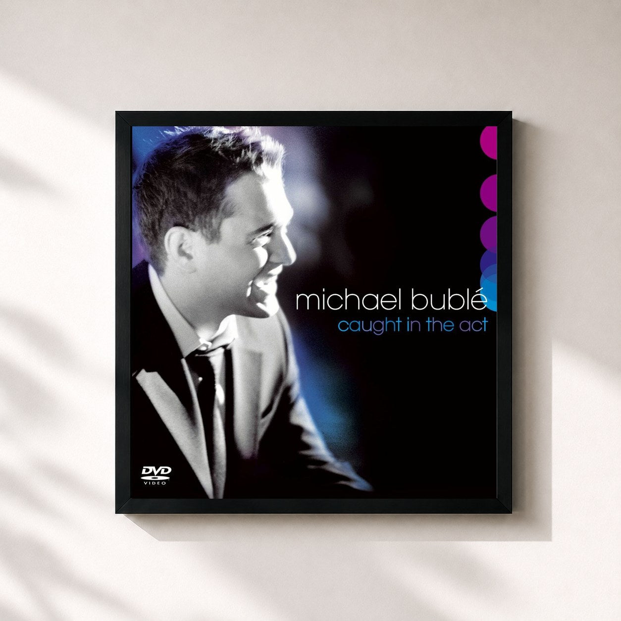 #noir Tableau carré de l'album Caught in the Act de Michael Bublé, cadre noir 32x32 cm