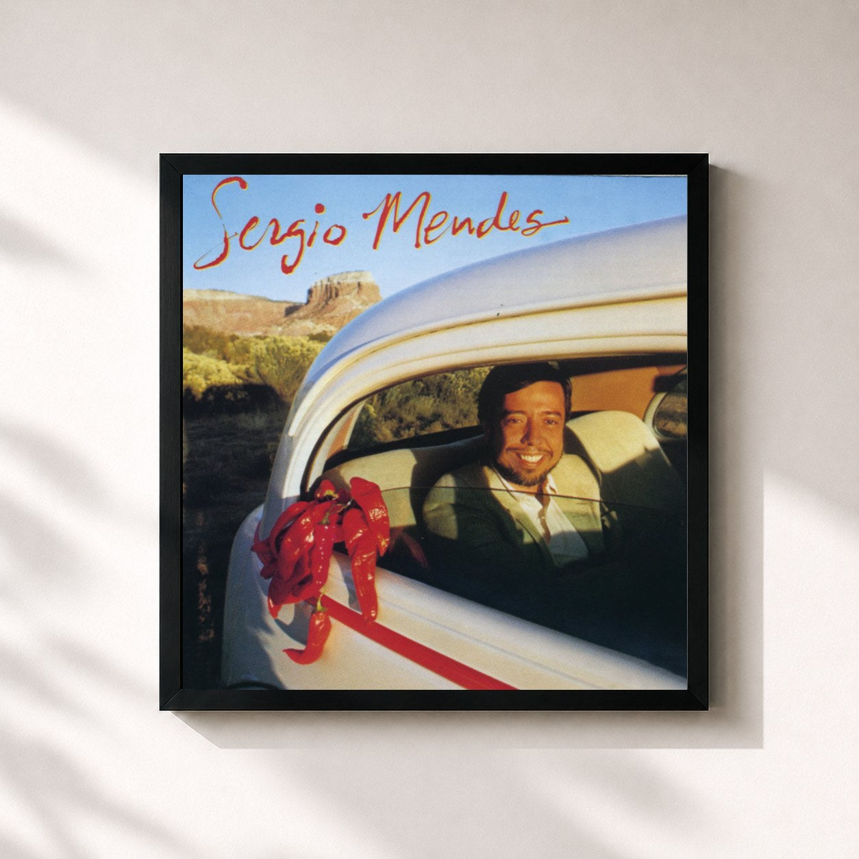 #noir Tableau carré de l'album Sergio Mendes de Sergio Mendes, cadre noir 32x32 cm