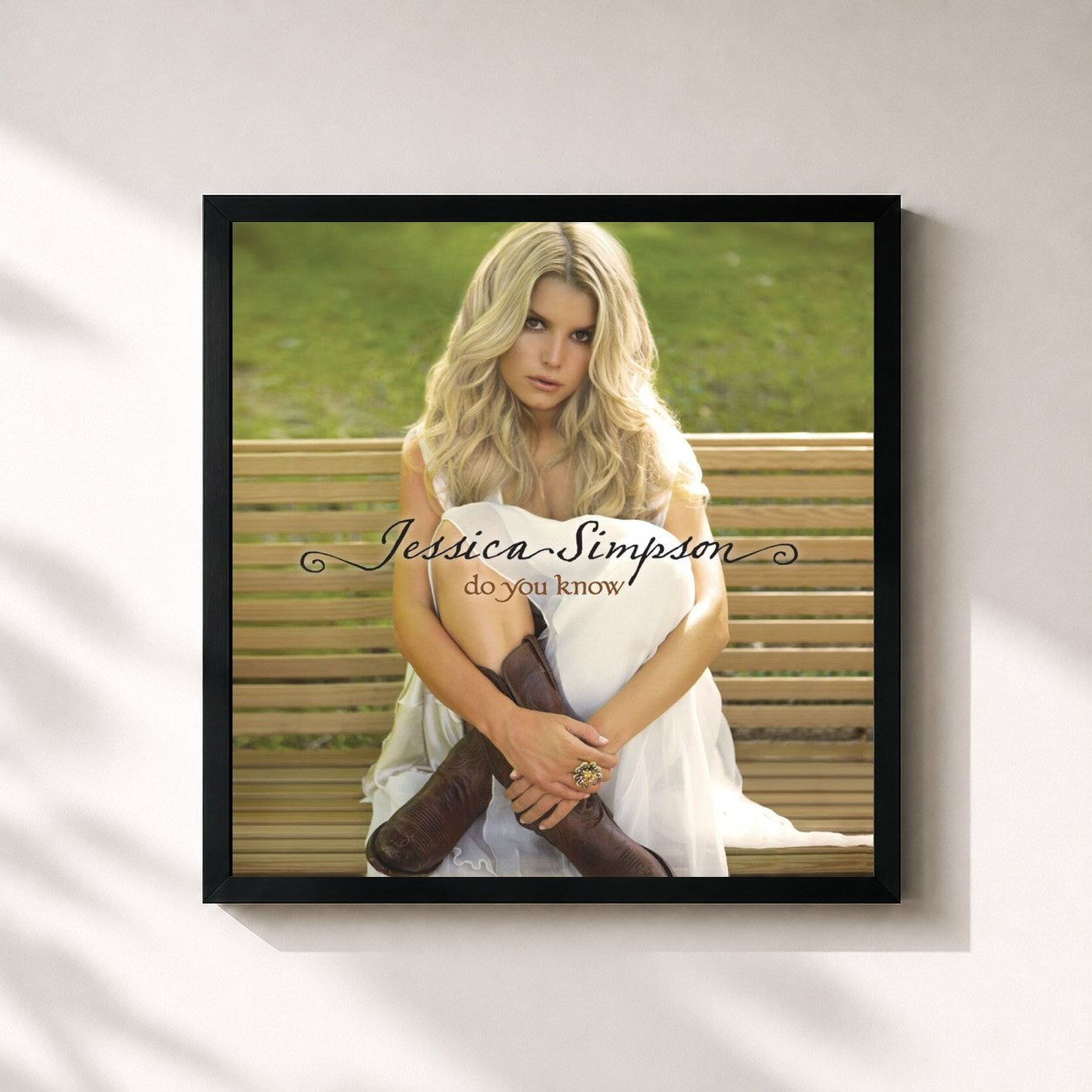 #noir Tableau carré de l'album Do You Know de Jessica Simpson, cadre noir 32x32 cm