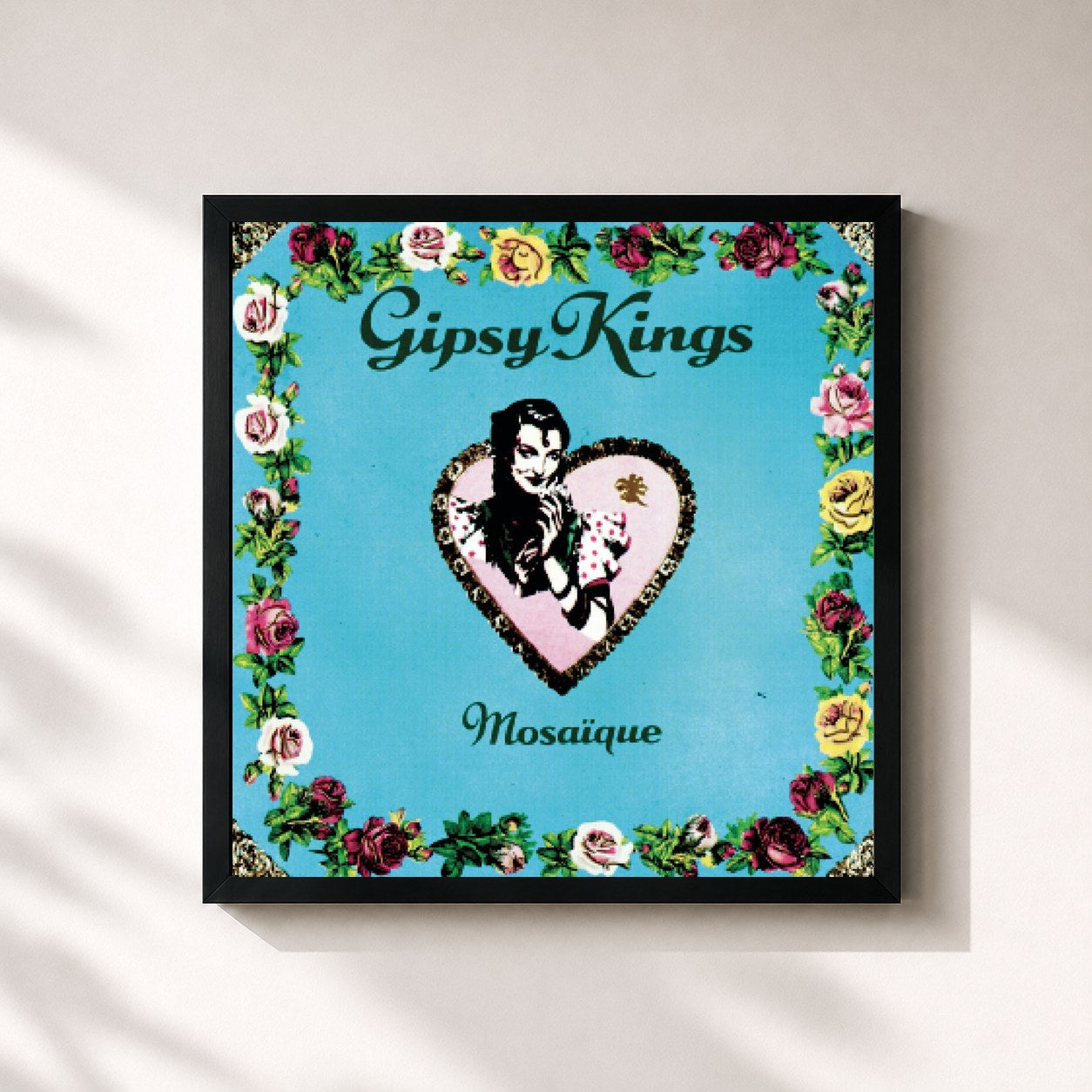 #noir Tableau carré de l'album Mosaïque de Gipsy Kings, cadre noir 32x32 cm