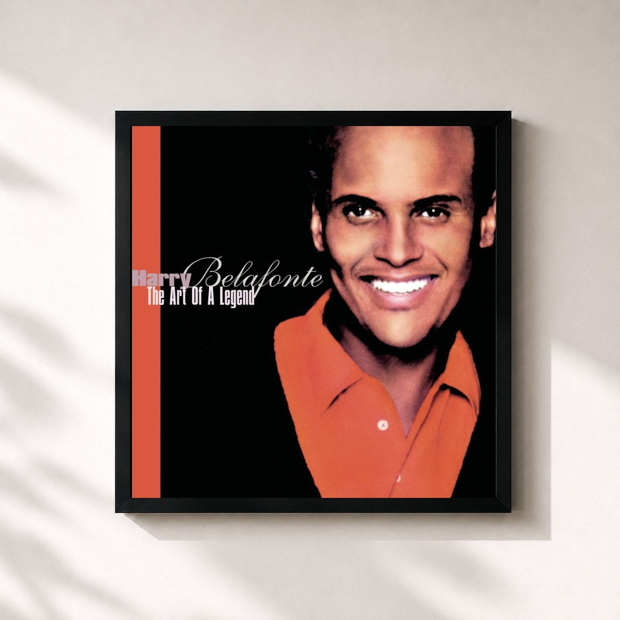 #noir Tableau carré de l'album The Art Of A Legend de Harry Belafonte, cadre noir 32x32 cm