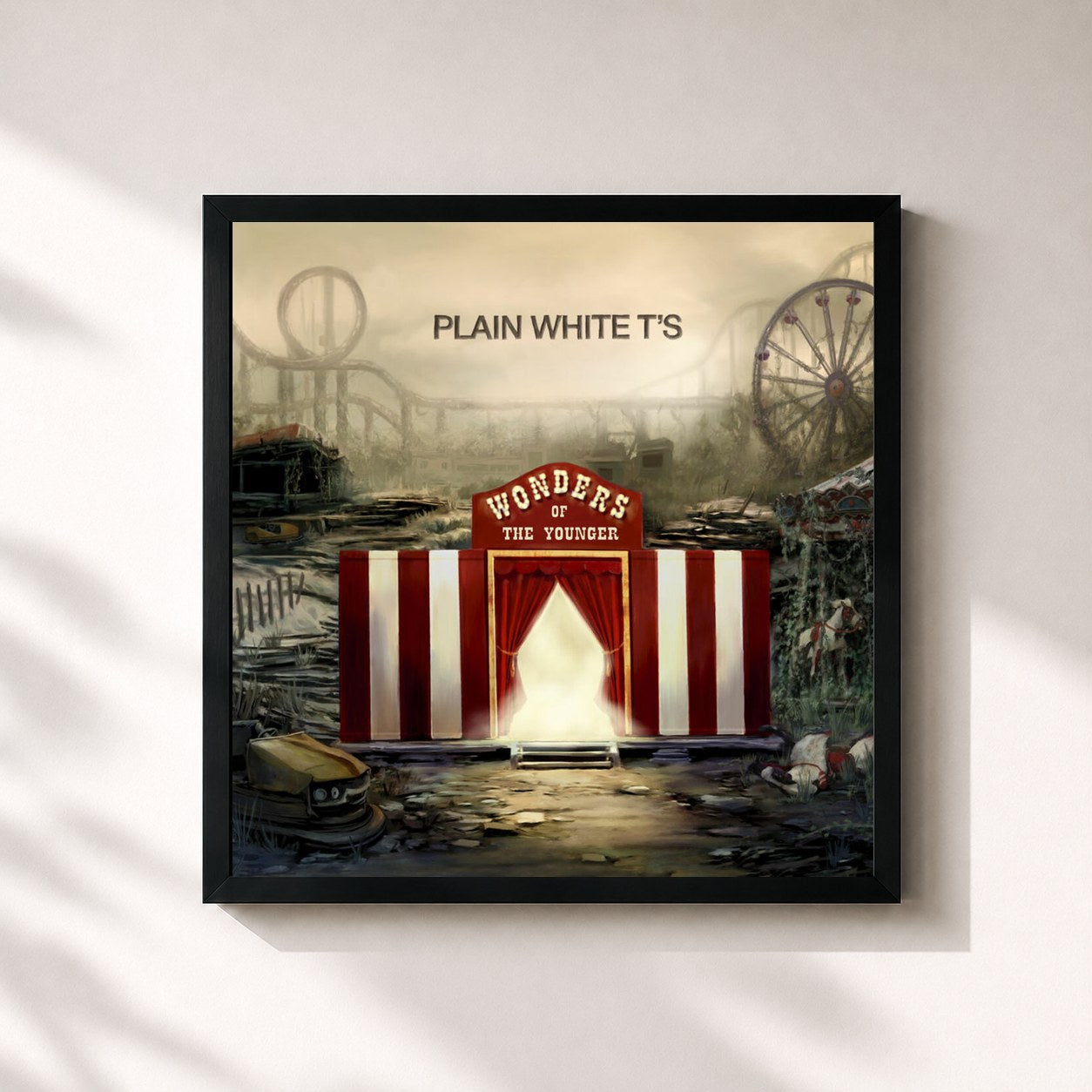 #noir Tableau carré de l'album Wonders Of The Younger (International Version) de Plain White T's, cadre noir 32x32 cm
