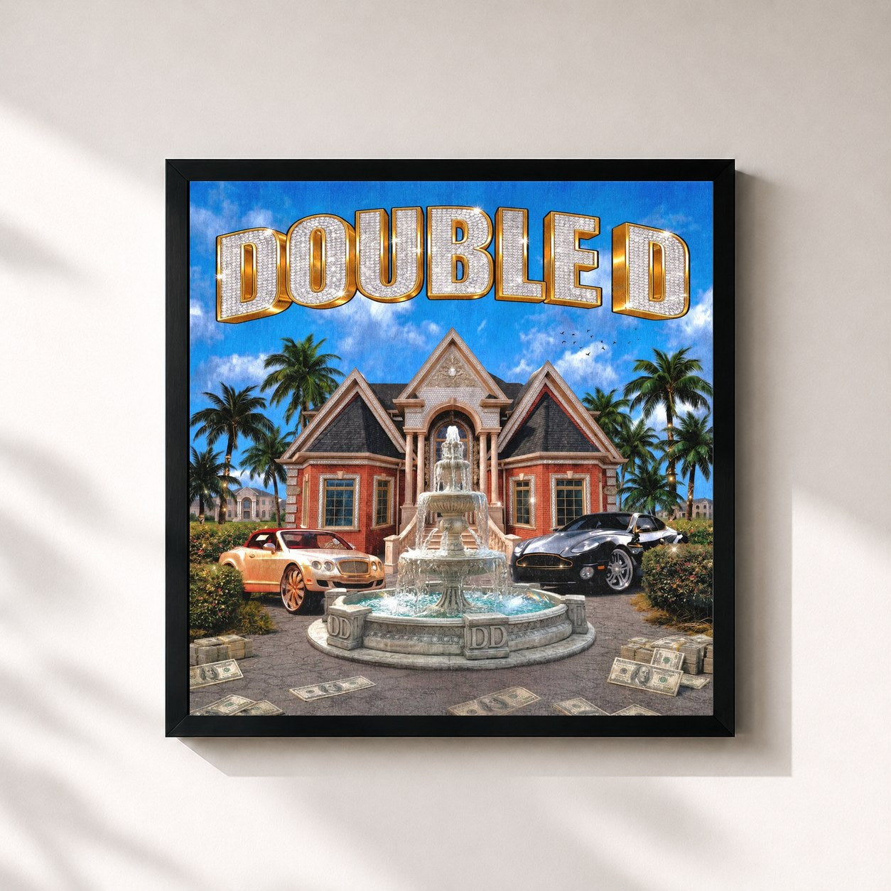 #noir Tableau carré de l'album DoubleD de Jovem Dex, cadre noir 32x32 cm