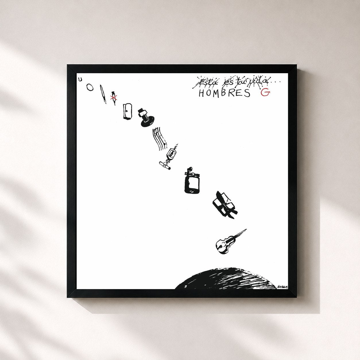 #noir Tableau carré de l'album Esta Es Tu Vida de Hombres G, cadre noir 32x32 cm