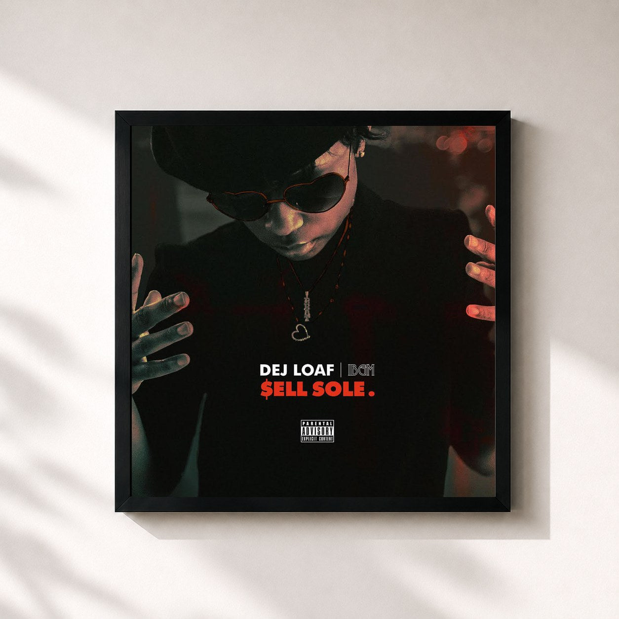 #noir Tableau carré de l'album $ell Sole. de Dej Loaf, cadre noir 32x32 cm