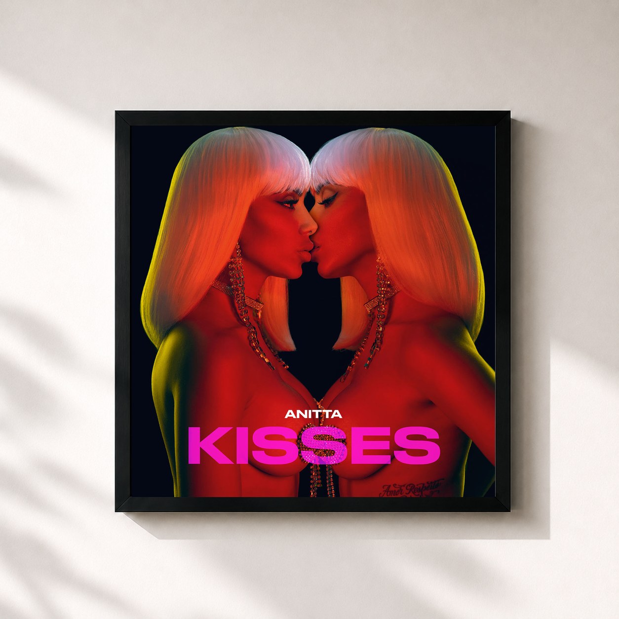 #noir Tableau carré de l'album Kisses de Anitta, cadre noir 32x32 cm