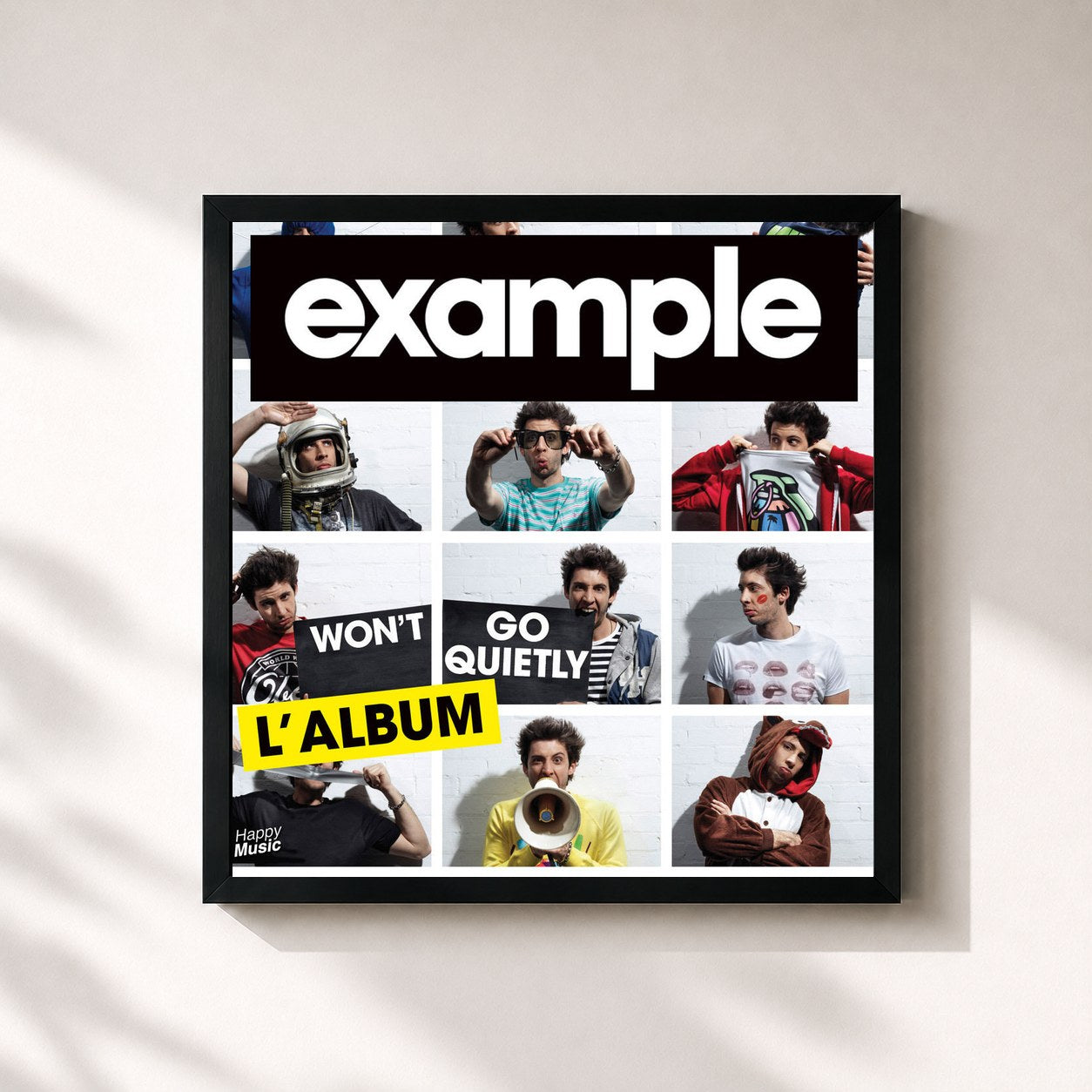#noir Tableau carré de l'album Won't Go Quietly - L'album de Example, cadre noir 32x32 cm
