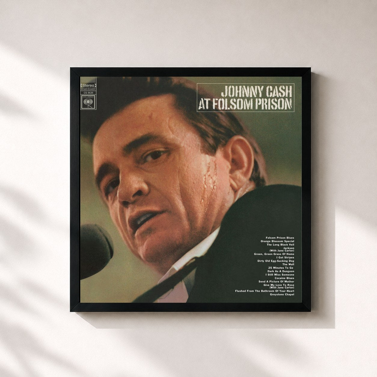 #noir Tableau carré de l'album At Folsom Prison de Johnny Cash, cadre noir 32x32 cm