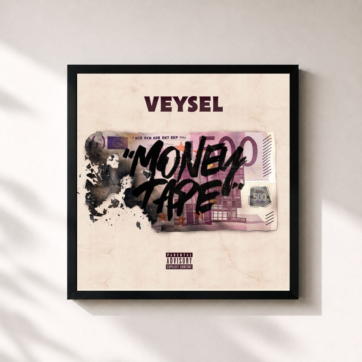 #noir Tableau carré de l'album Money Tape EP de Veysel, cadre noir 32x32 cm