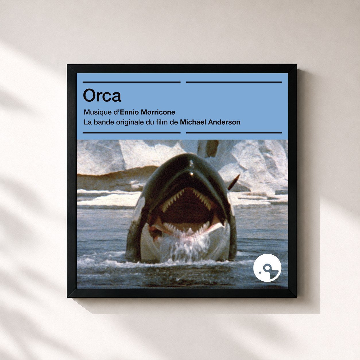 #noir Tableau carré de l'album Orca (Bande originale du film) de Ennio Morricone, cadre noir 32x32 cm