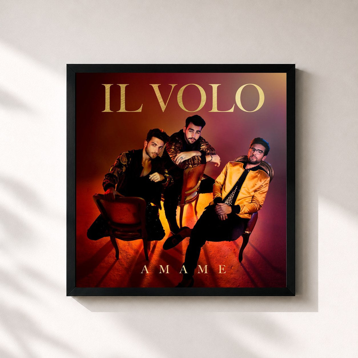 #noir Tableau carré de l'album Ámame de Il Volo, cadre noir 32x32 cm
