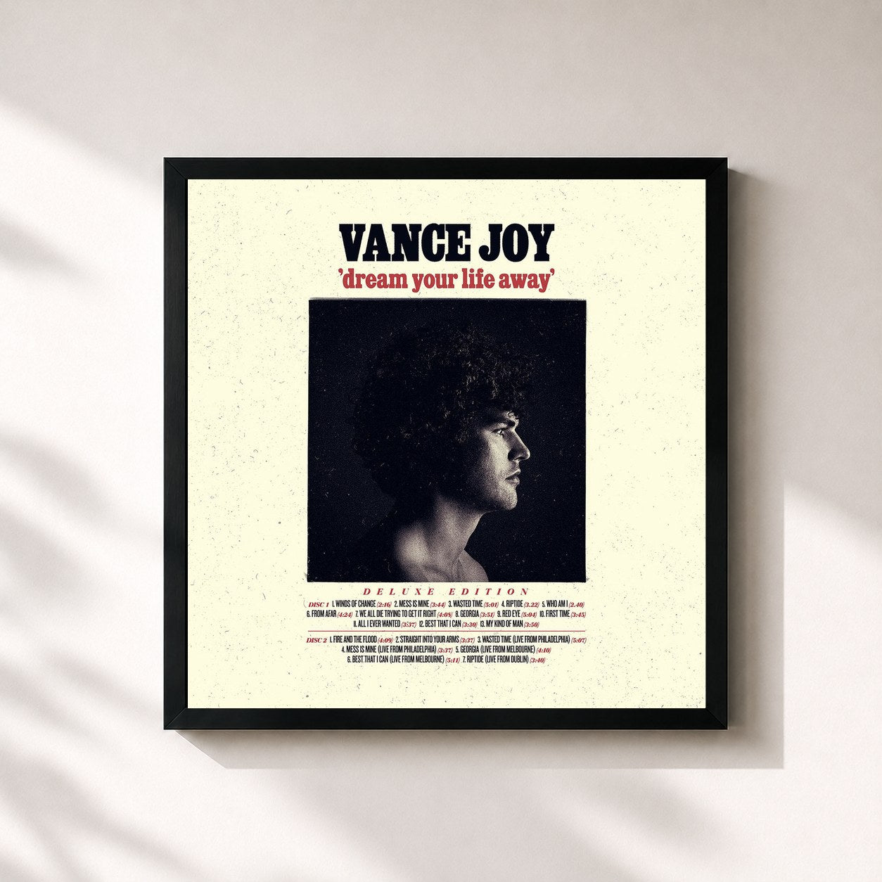 #noir Tableau carré de l'album Dream Your Life Away (Deluxe Edition) de Vance Joy, cadre noir 32x32 cm