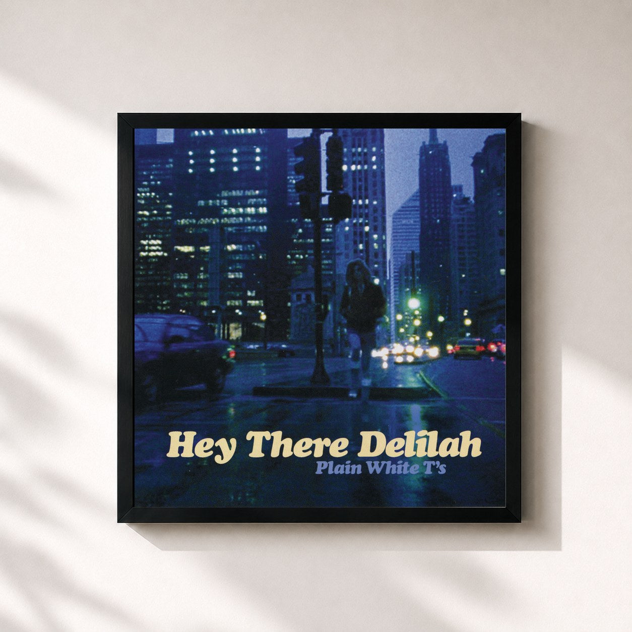 #noir Tableau carré de l'album Hey There Delilah de Plain White T's, cadre noir 32x32 cm