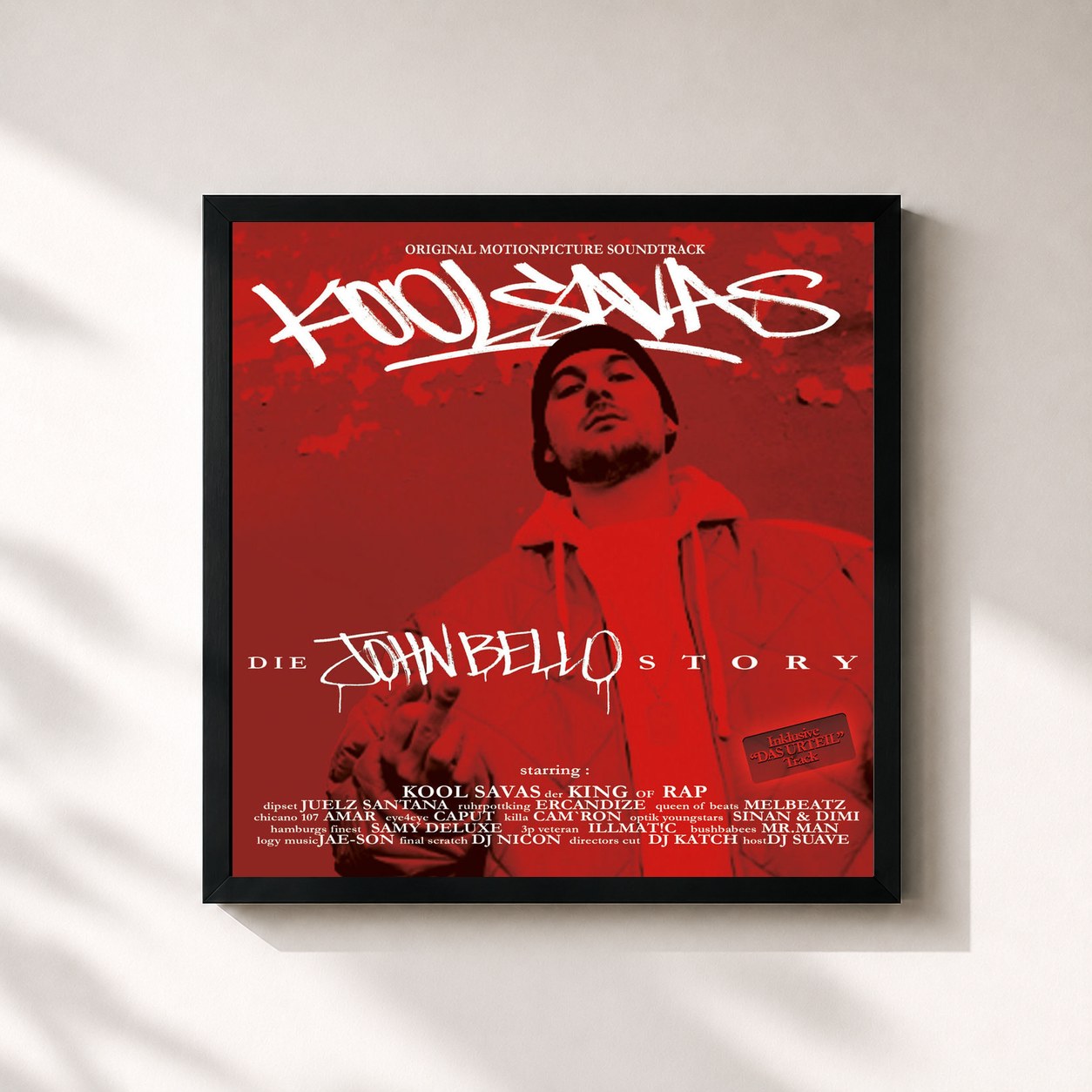 #noir Tableau carré de l'album Die John Bello Story de Kool Savas, cadre noir 32x32 cm