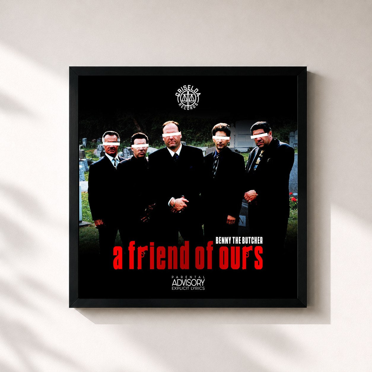 #noir Tableau carré de l'album A Friend of Ours de Benny The Butcher, cadre noir 32x32 cm