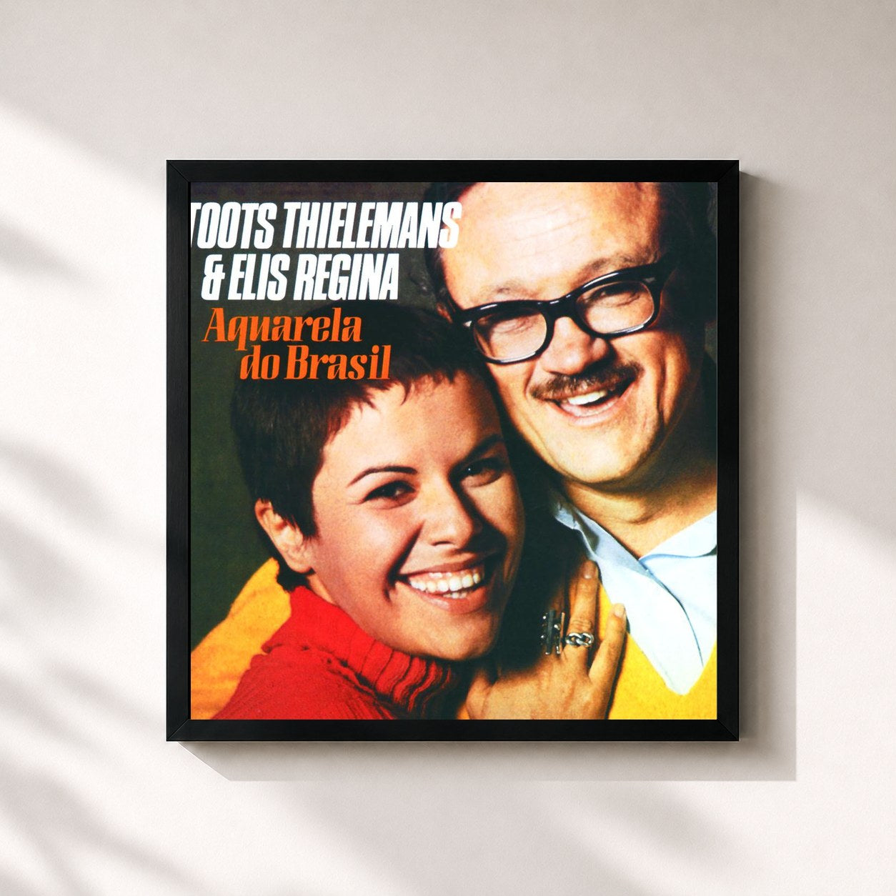 #noir Tableau carré de l'album Aquarela Do Brasil de Toots Thielemans, cadre noir 32x32 cm