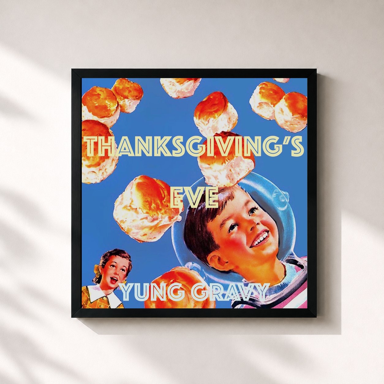 #noir Tableau carré de l'album Thanksgiving's Eve de Yung Gravy, cadre noir 32x32 cm