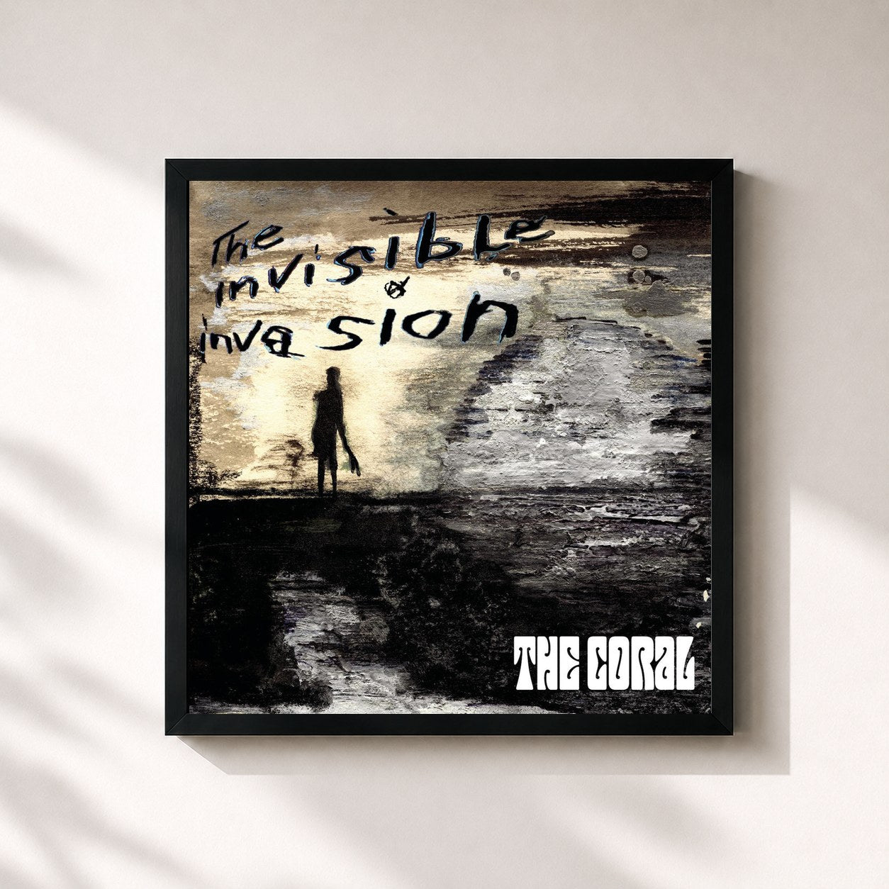 #noir Tableau carré de l'album The Invisible Invasion de The Coral, cadre noir 32x32 cm