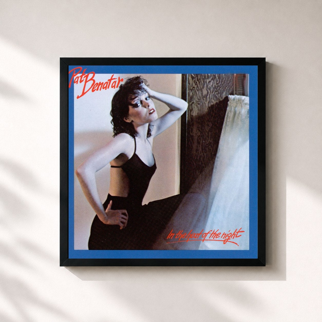 #noir Tableau carré de l'album In The Heat Of The Night de Pat Benatar, cadre noir 32x32 cm