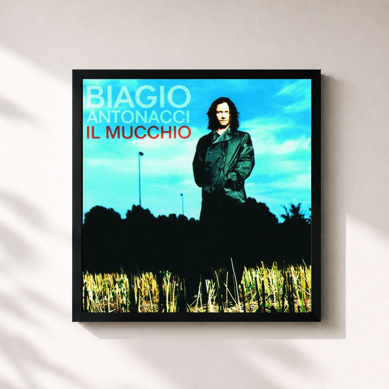 #noir Tableau carré de l'album Il Mucchio de Biagio Antonacci, cadre noir 32x32 cm