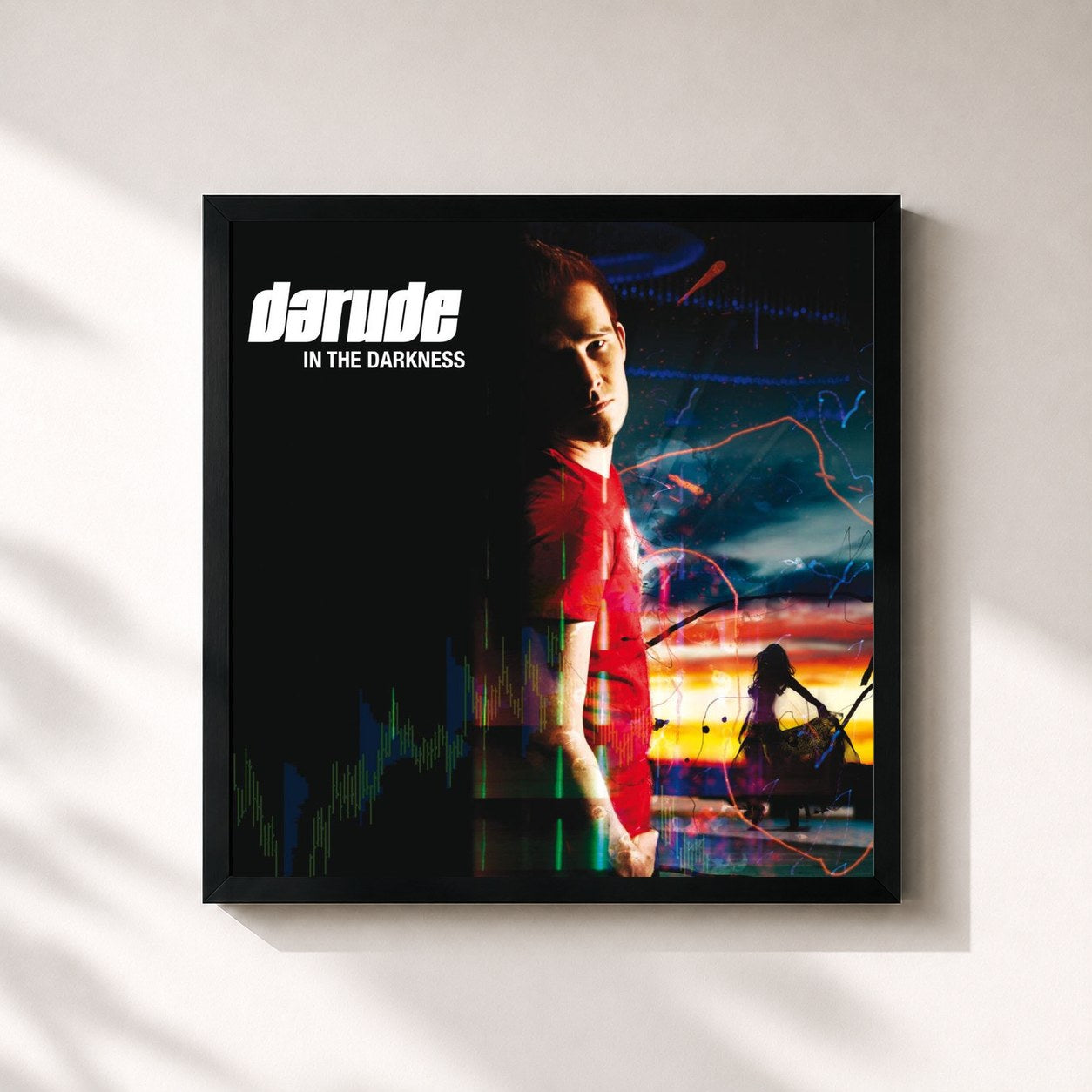 #noir Tableau carré de l'album In The Darkness de Darude, cadre noir 32x32 cm