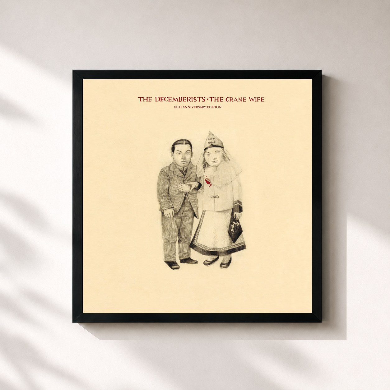 #noir Tableau carré de l'album The Crane Wife (10th Anniversary Edition) de The Decemberists, cadre noir 32x32 cm