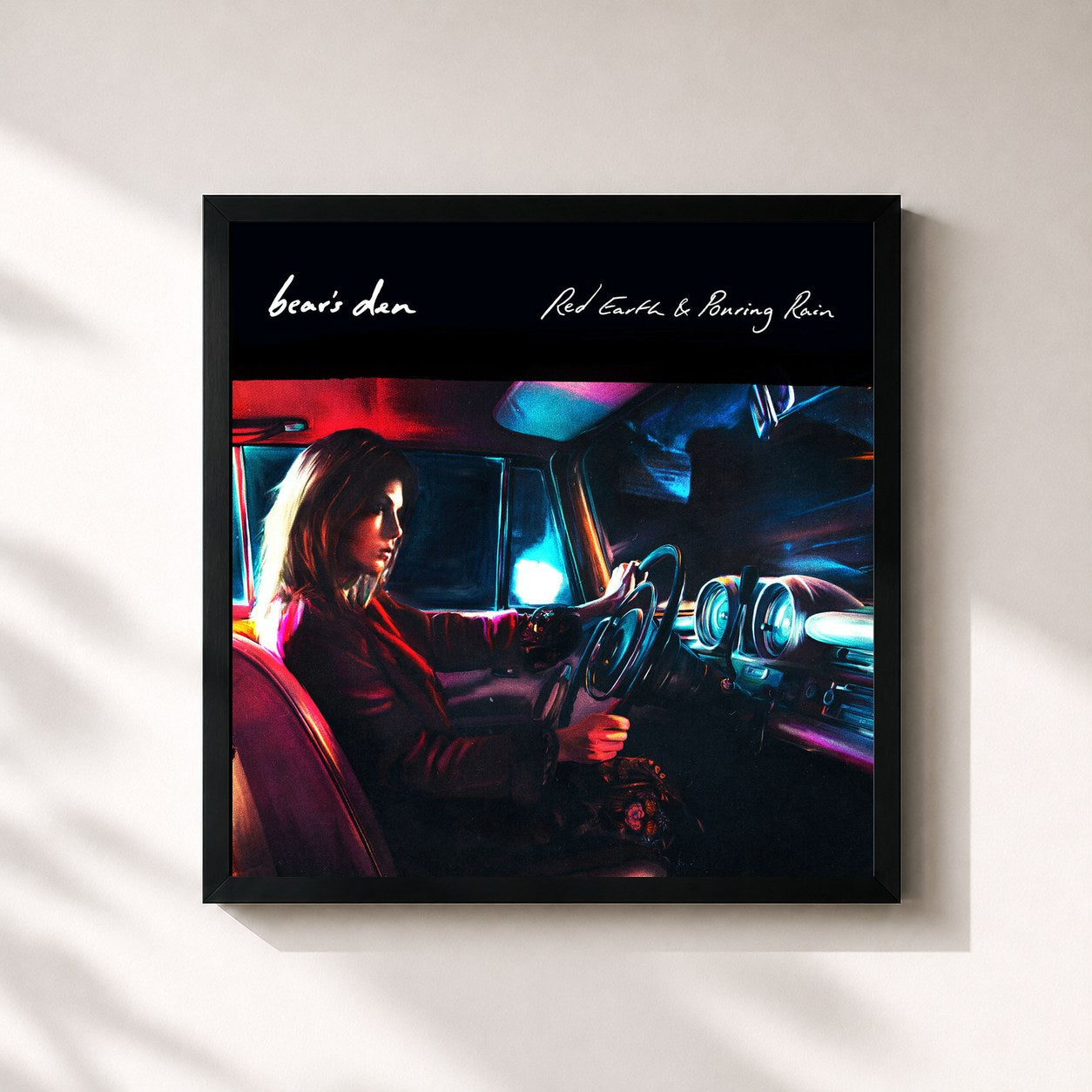 #noir Tableau carré de l'album Red Earth & Pouring Rain de Bear's Den, cadre noir 32x32 cm