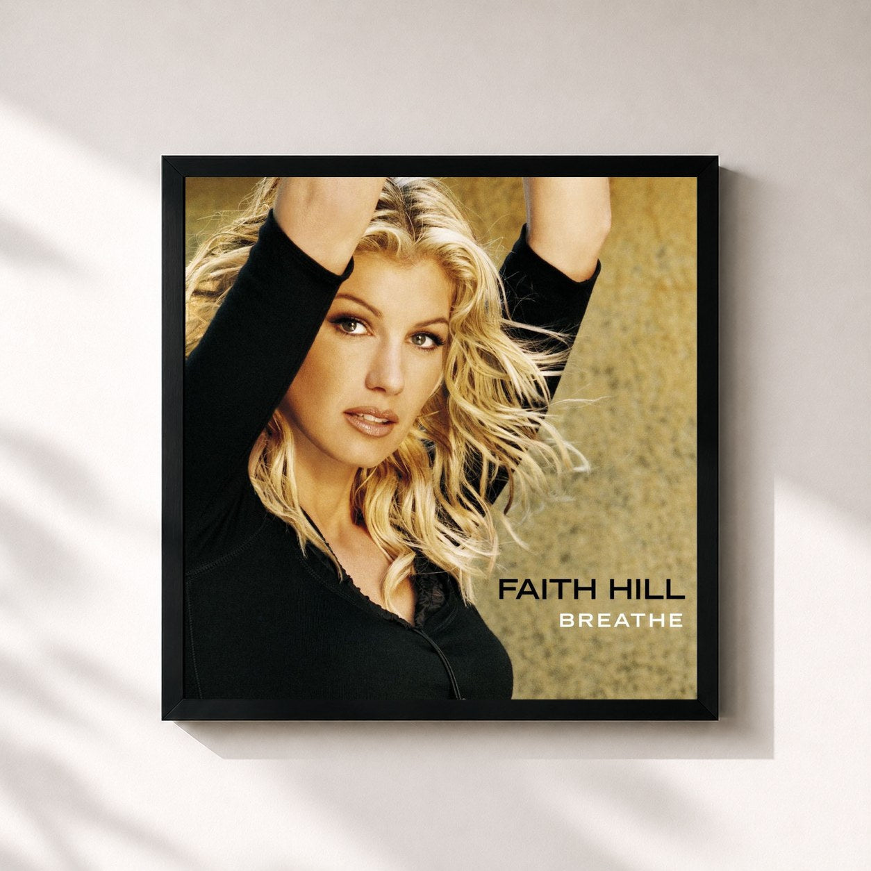 #noir Tableau carré de l'album Breathe de Faith Hill, cadre noir 32x32 cm