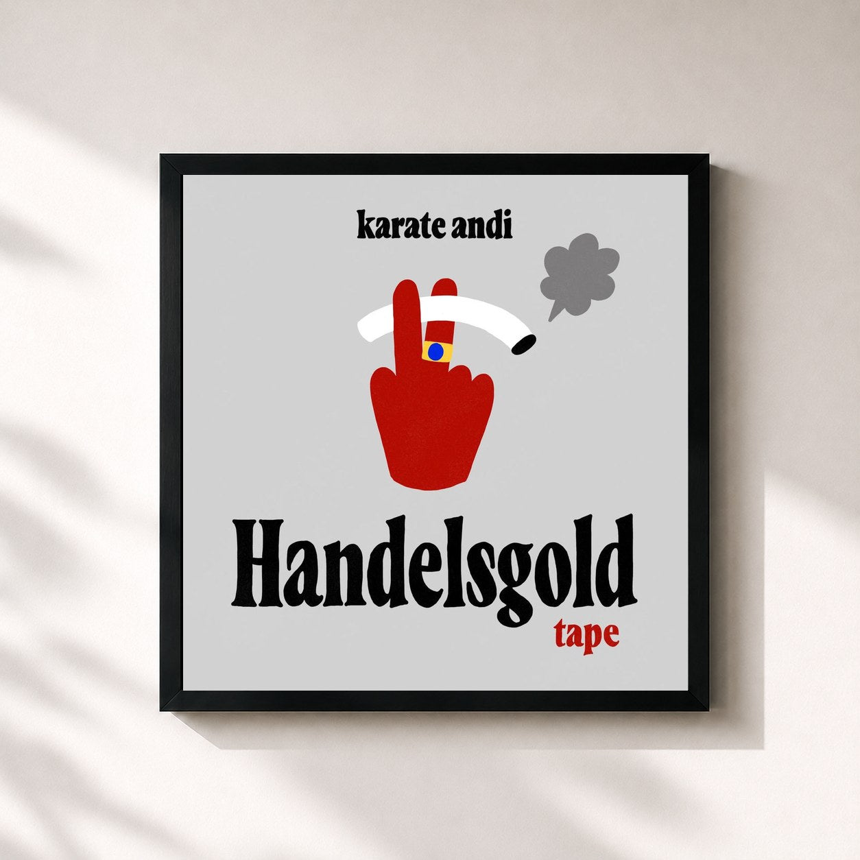 #noir Tableau carré de l'album Handelsgold Tape de Karate Andi, cadre noir 32x32 cm
