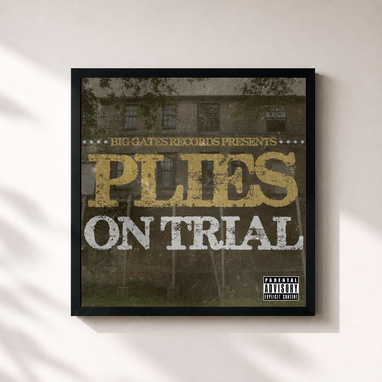#noir Tableau carré de l'album On Trial de Plies, cadre noir 32x32 cm