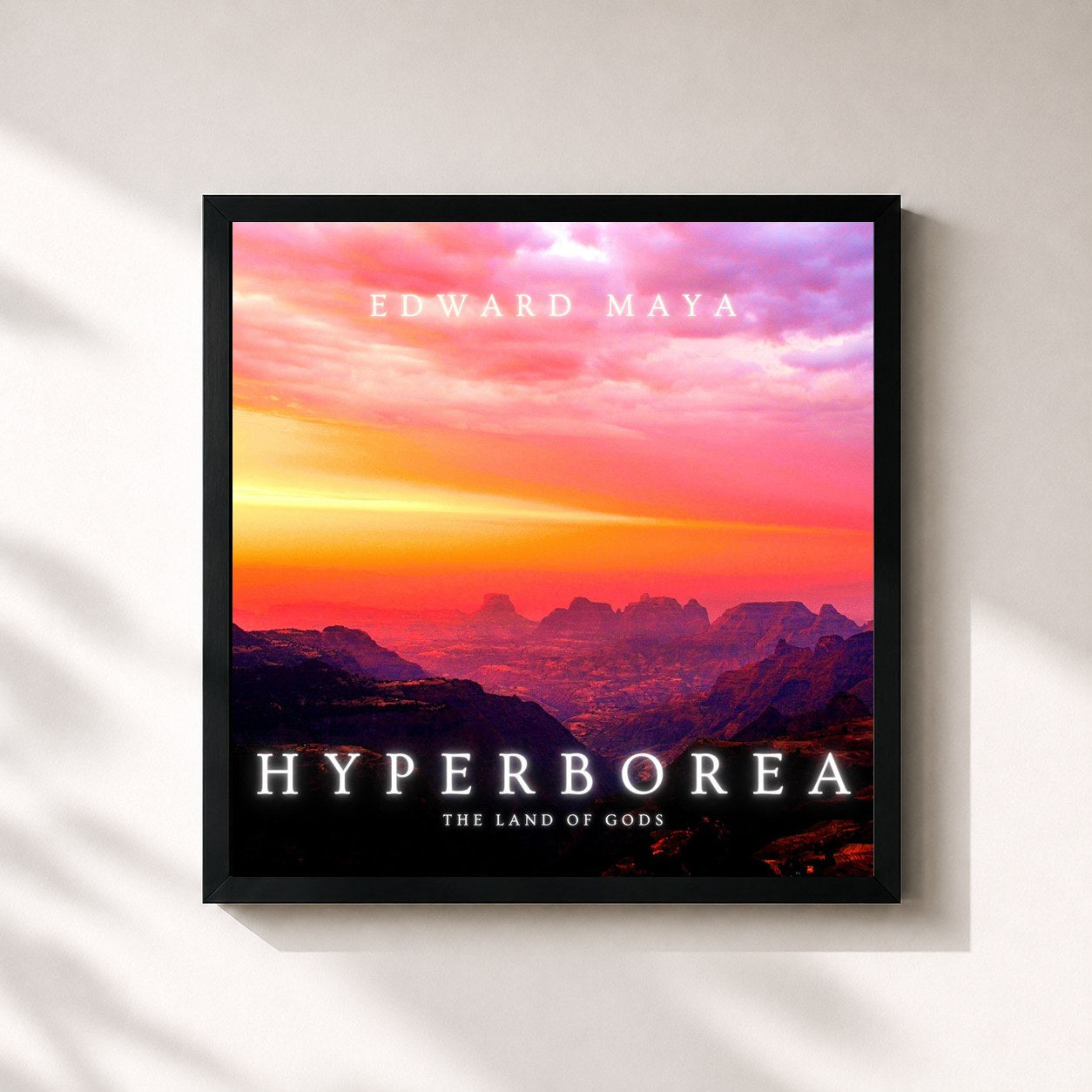 #noir Tableau carré de l'album Hyperborea (The Land of Gods) de Edward Maya, cadre noir 32x32 cm