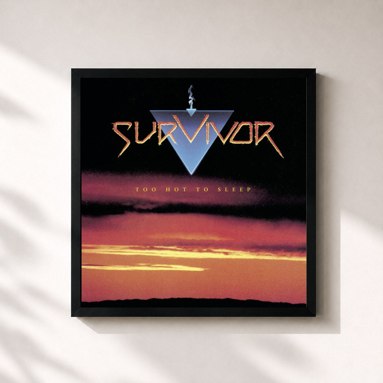 #noir Tableau carré de l'album Too Hot to Sleep de Survivor, cadre noir 32x32 cm