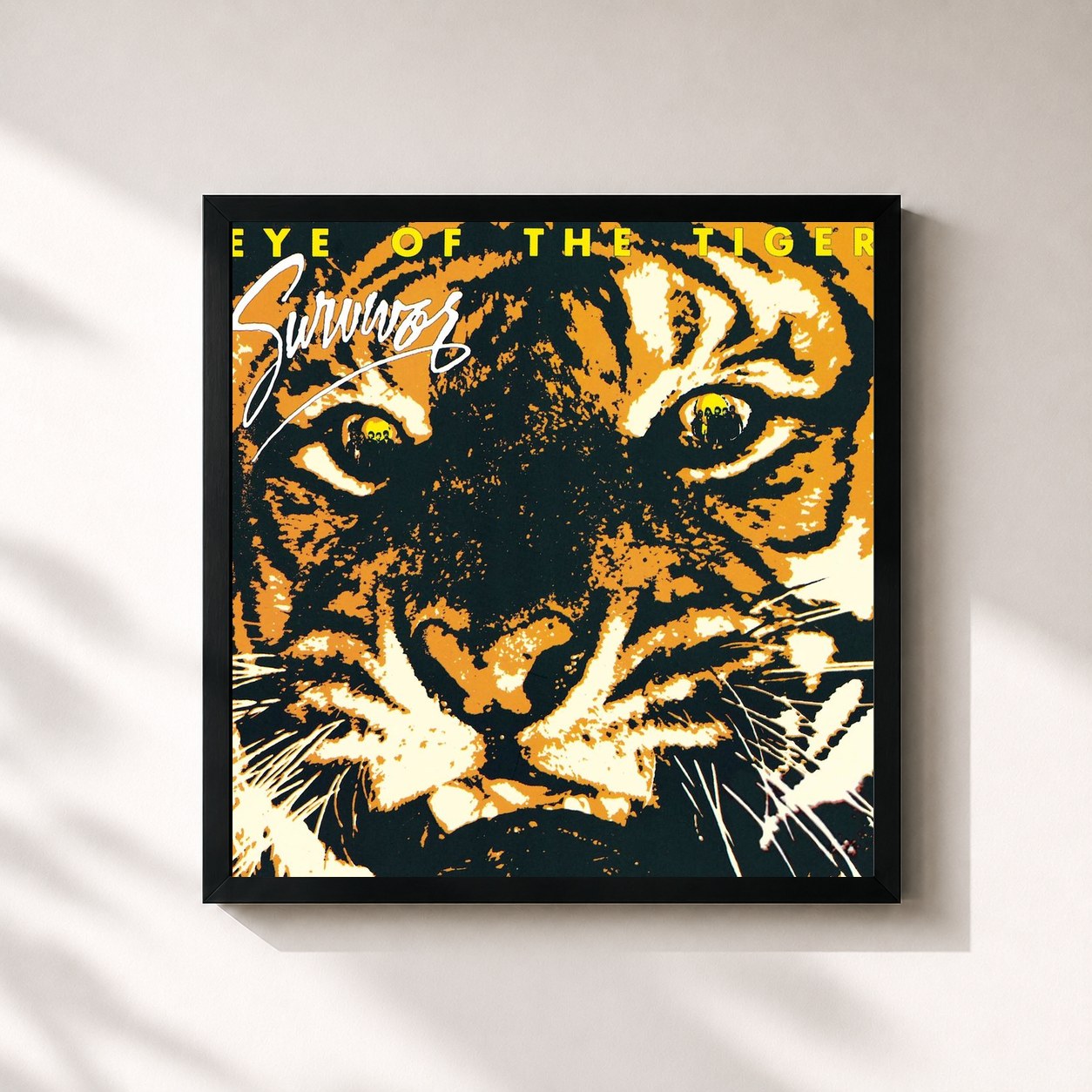 #noir Tableau carré de l'album Eye Of The Tiger de Survivor, cadre noir 32x32 cm