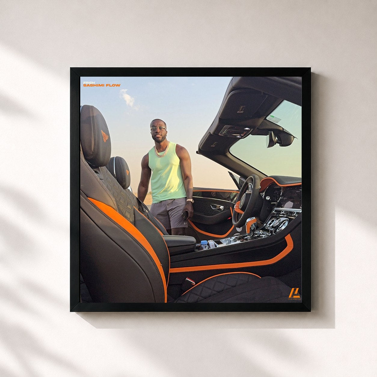 #noir Tableau carré de l'album Sashimi Flow de Frsh, cadre noir 32x32 cm