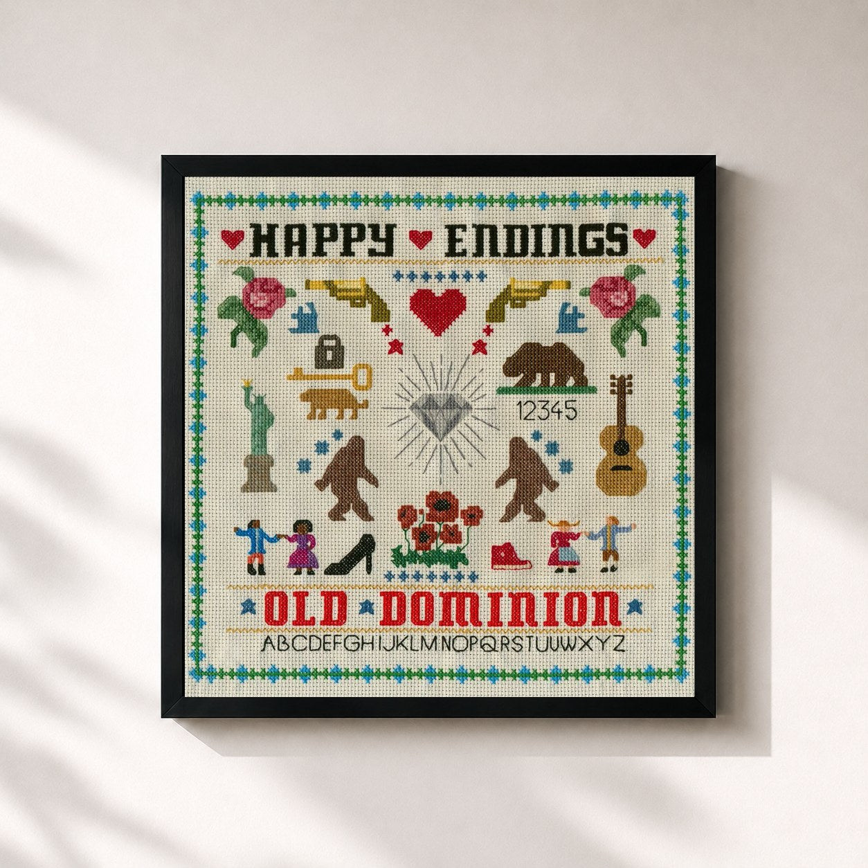 #noir Tableau carré de l'album Happy Endings de Old Dominion, cadre noir 32x32 cm