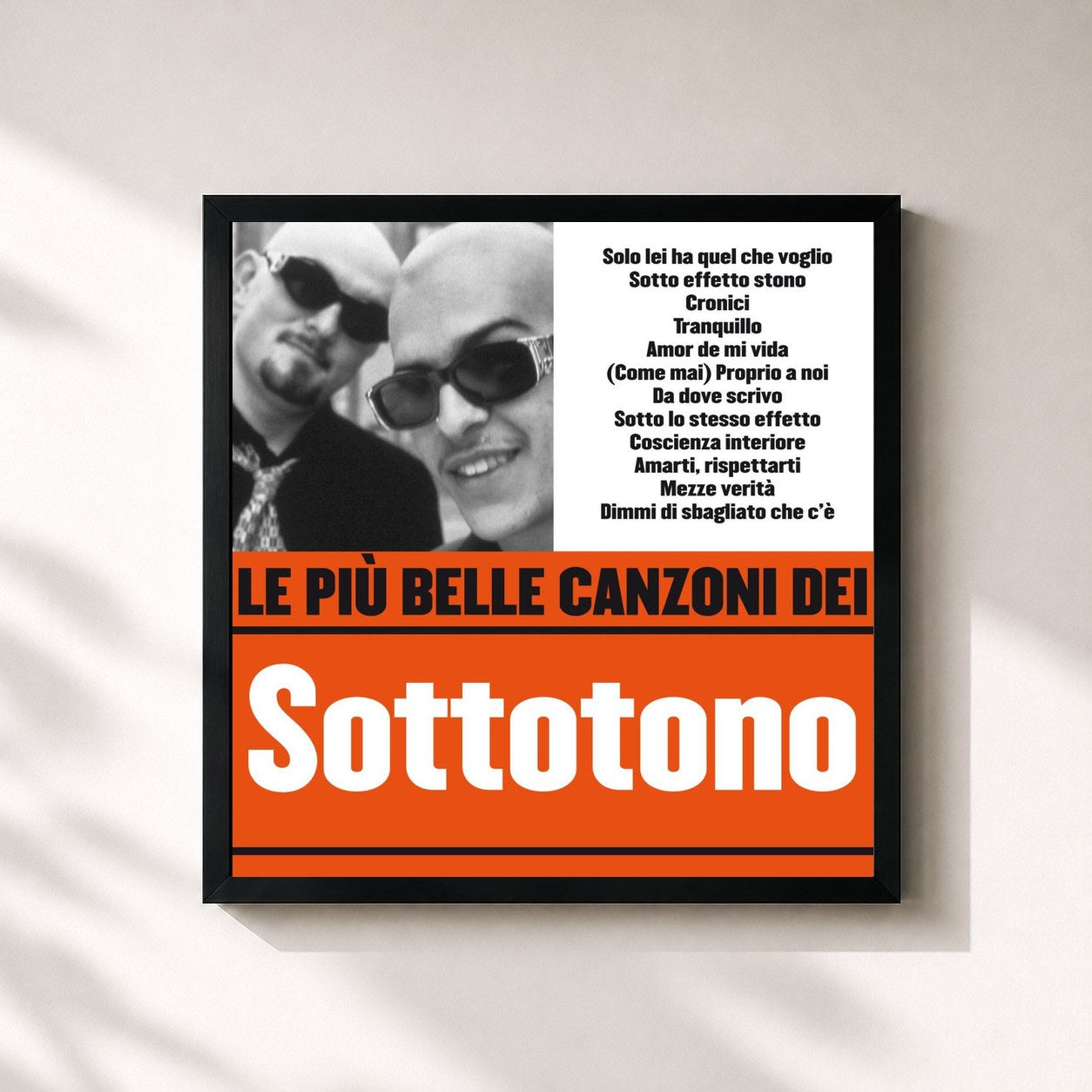 #noir Tableau carré de l'album Le più belle canzoni dei Sottotono de Sottotono, cadre noir 32x32 cm