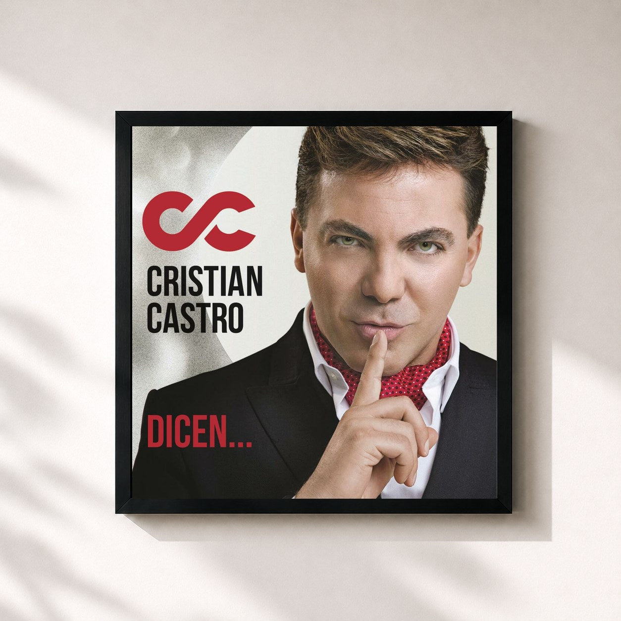 #noir Tableau carré de l'album Dicen de Cristian Castro, cadre noir 32x32 cm