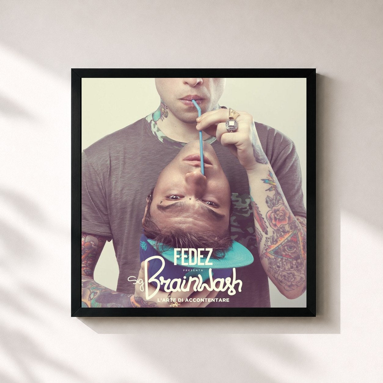 #noir Tableau carré de l'album Sig. Brainwash - L'arte di accontentare de Fedez, cadre noir 32x32 cm