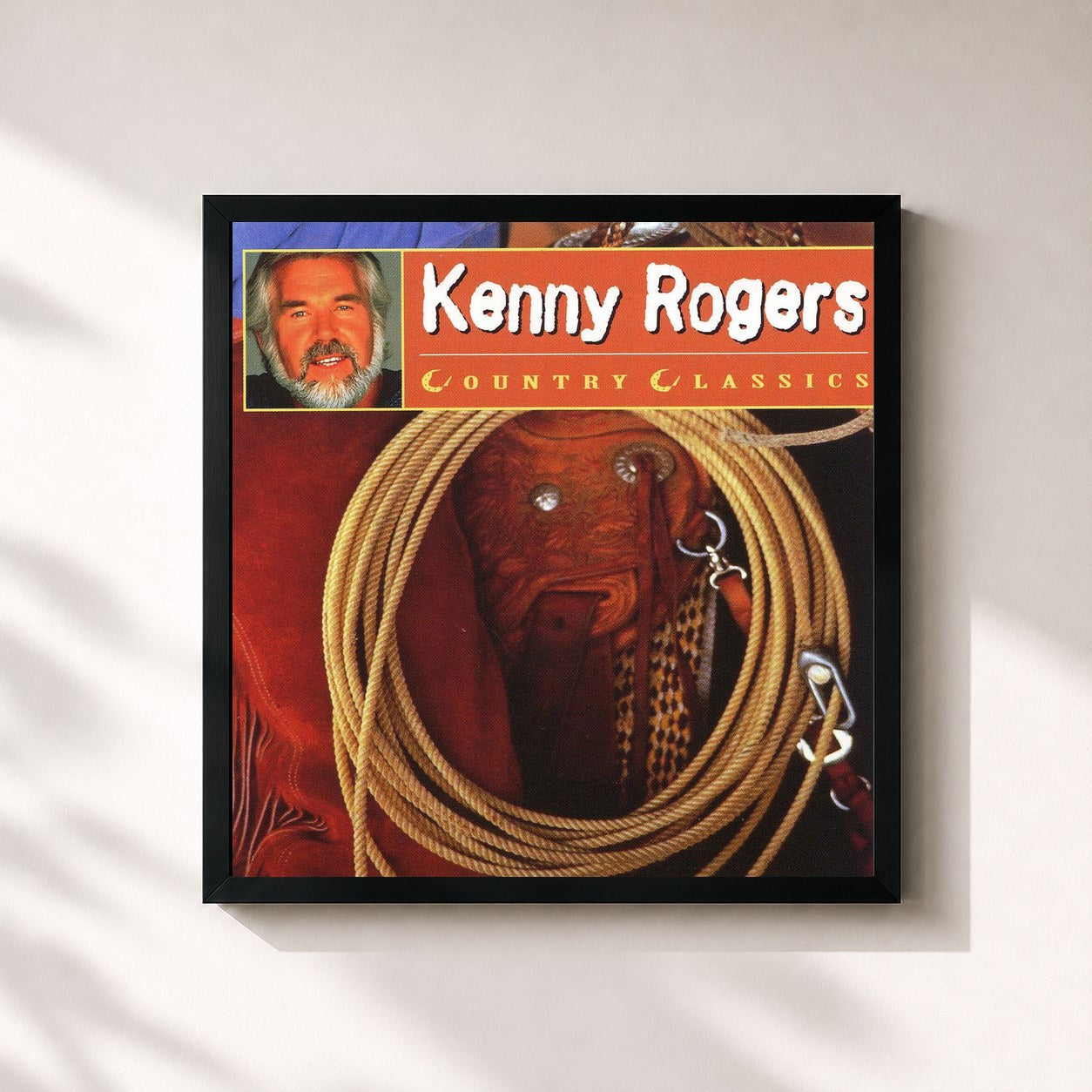 #noir Tableau carré de l'album Country Classics de Kenny Rogers, cadre noir 32x32 cm