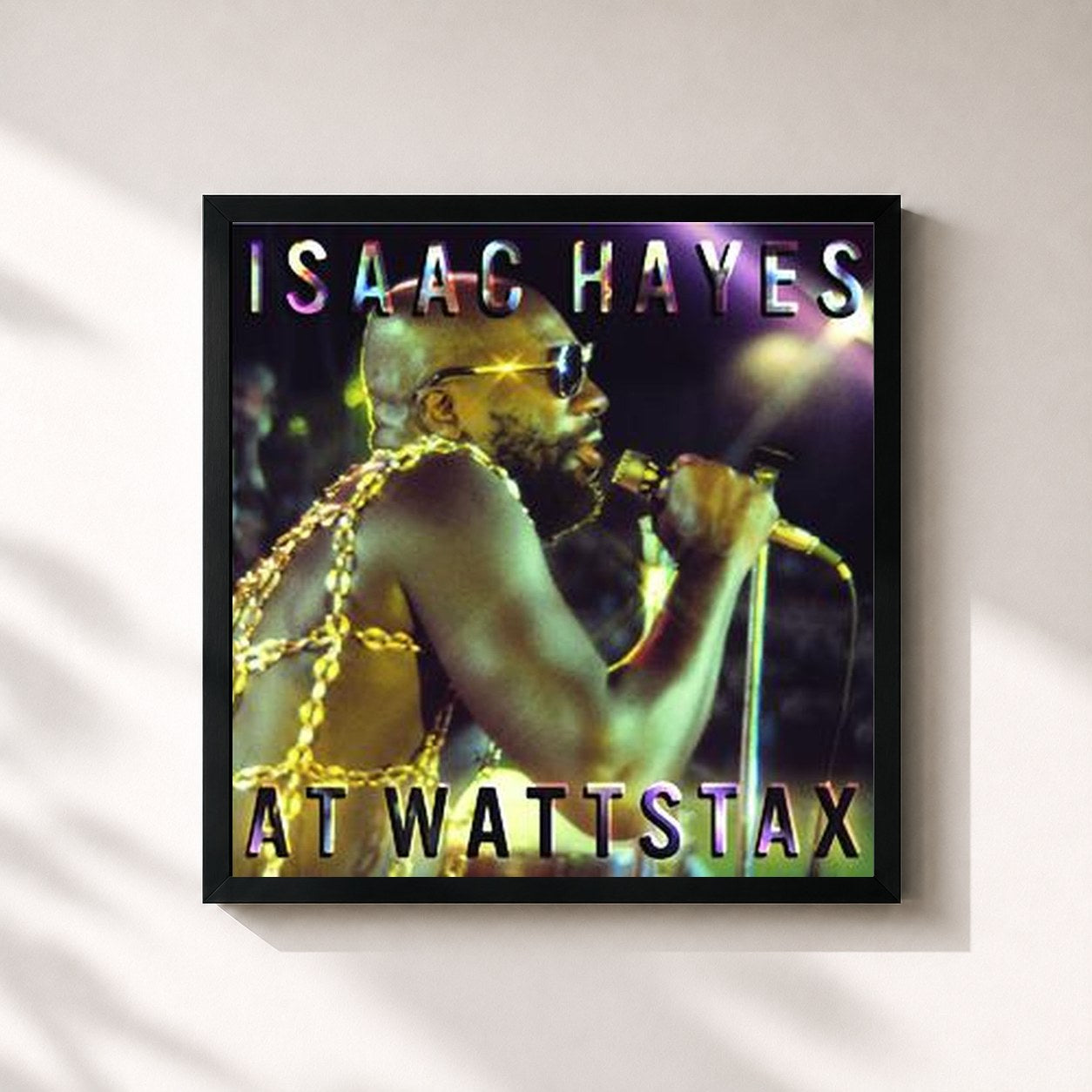 #noir Tableau carré de l'album At Wattstax de Isaac Hayes, cadre noir 32x32 cm