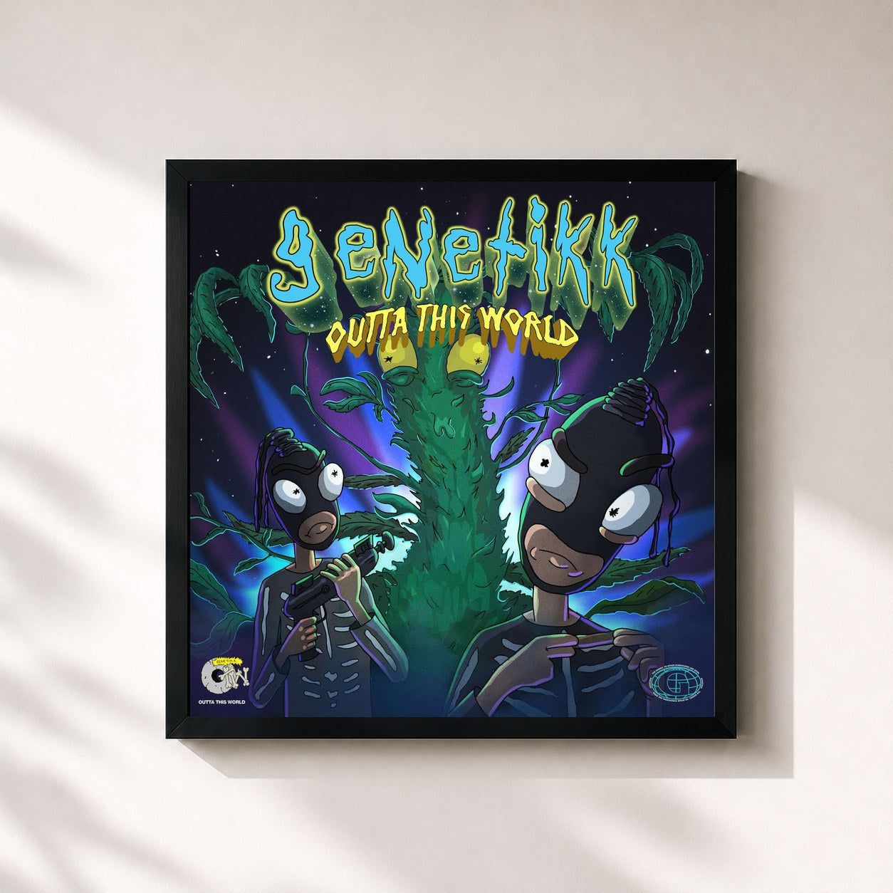 #noir Tableau carré de l'album OUTTATHISWORLD - RADIO SHOW VOL. 1 de Genetikk, cadre noir 32x32 cm