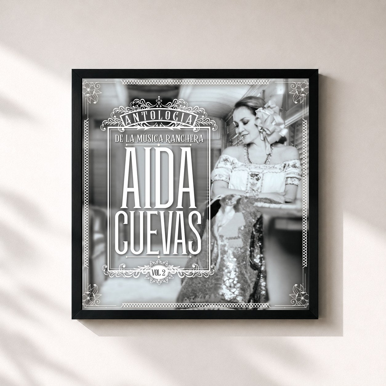 #noir Tableau carré de l'album Antología De La Música Ranchera, Vol. 2 de Aida Cuevas, cadre noir 32x32 cm