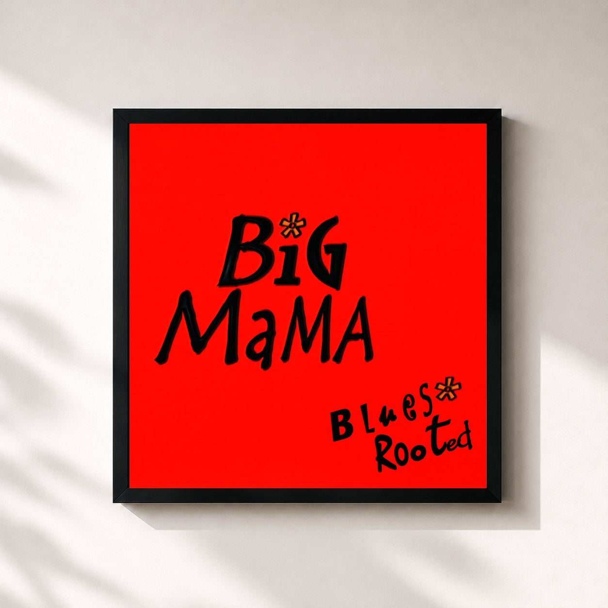#noir Tableau carré de l'album Blues Rooted de Big Mama, cadre noir 32x32 cm