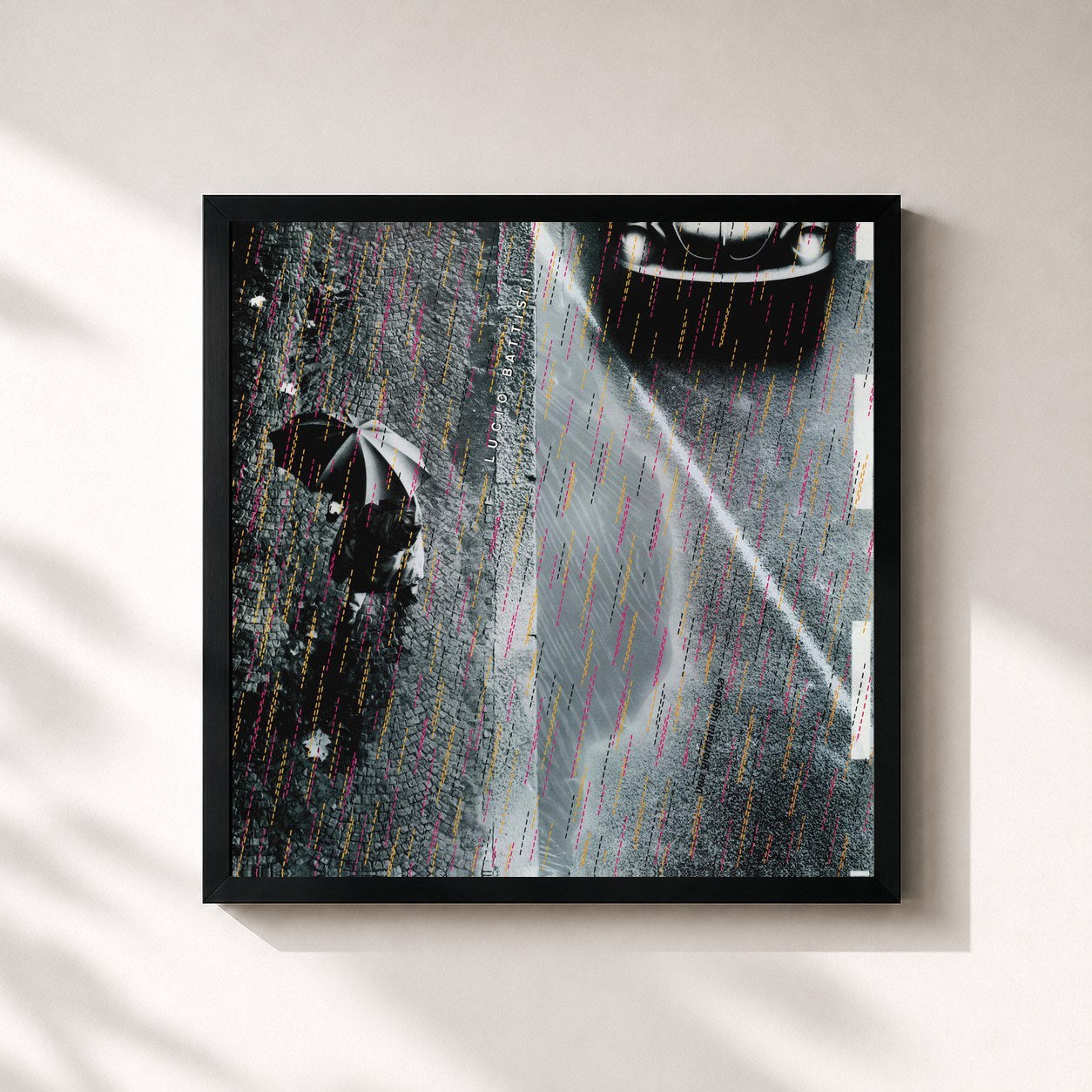 #noir Tableau carré de l'album Una giornata uggiosa de Lucio Battisti, cadre noir 32x32 cm